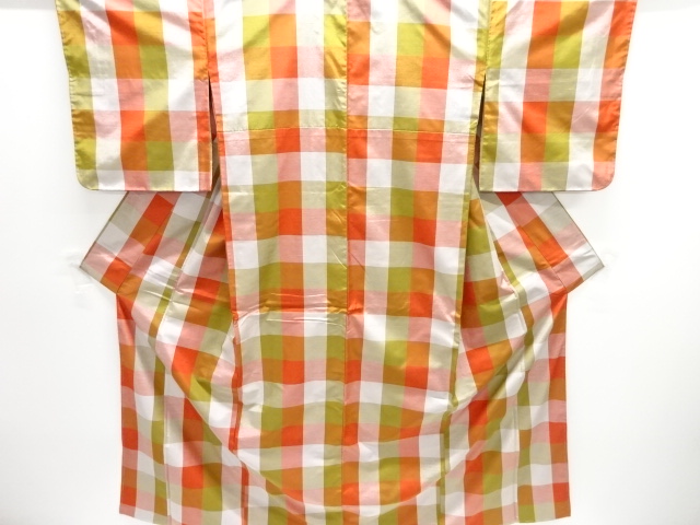 JAPANESE KIMONO / ANTIQUE KIMONO & MICHIYUKI COAT ENSEMBLE / SILK / HAND WOVEN / FUSHI TSUMUGI / CHECKERED